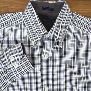 Enzo Mantovani Button Down Shirt Mens Medium Blue Plaid Italian Cotton Preppy